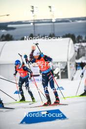 25.11.2023, Oestersund, Sweden, (SWE): Lukas Hofer (ITA), Fabien Claude (FRA), (l-r) - IBU World Cup Biathlon, single mixed relay, Oestersund (SWE). www.nordicfocus.com. © Authamayou/NordicFocus. Every downloaded picture is fee-liable.