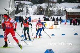 25.11.2023, Oestersund, Sweden, (SWE): Maksim Fomin (LTU), Dmitrii Shamaev (ROU), (l-r) - IBU World Cup Biathlon, single mixed relay, Oestersund (SWE). www.nordicfocus.com. © Authamayou/NordicFocus. Every downloaded picture is fee-liable.
