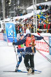 25.11.2023, Oestersund, Sweden, (SWE): Juni Arnekleiv (NOR), Sturla Holm Laegreid (NOR), (l-r) - IBU World Cup Biathlon, single mixed relay, Oestersund (SWE). www.nordicfocus.com. © Authamayou/NordicFocus. Every downloaded picture is fee-liable.