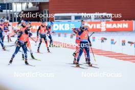 25.11.2023, Oestersund, Sweden, (SWE): Sturla Holm Laegreid (NOR), Fabien Claude (FRA), (l-r) - IBU World Cup Biathlon, single mixed relay, Oestersund (SWE). www.nordicfocus.com. © Manzoni/NordicFocus. Every downloaded picture is fee-liable.