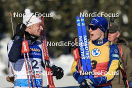 09.12.2023, Hochfilzen, Austria (AUT): Sturla Holm Laegreid (NOR), Sebastian Samuelsson (SWE), (l-r) - IBU World Cup Biathlon, pursuit men, Hochfilzen (AUT). www.nordicfocus.com. © Manzoni/NordicFocus. Every downloaded picture is fee-liable.