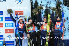 10.12.2023, Hochfilzen, Austria (AUT): Gilonne Guigonnat (FRA), Lou Jeanmonnot (FRA), Justine Braisaz-Bouchet (FRA), Julia Simon (FRA), (l-r) - IBU World Cup Biathlon, relay women, Hochfilzen (AUT). www.nordicfocus.com. © Manzoni/NordicFocus. Every downloaded picture is fee-liable.