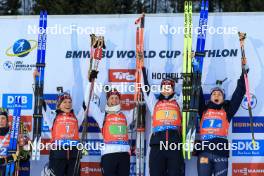 10.12.2023, Hochfilzen, Austria (AUT): Juni Arnekleiv (NOR), Marit Ishol Skogan (NOR), Karoline Offigstad Knotten (NOR), Ingrid Landmark Tandrevold (NOR), (l-r) - IBU World Cup Biathlon, relay women, Hochfilzen (AUT). www.nordicfocus.com. © Manzoni/NordicFocus. Every downloaded picture is fee-liable.