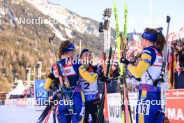17.12.2023, Lenzerheide, Switzerland (SUI): Elvira Oeberg (SWE), Justine Braisaz-Bouchet (FRA), Hanna Oeberg (SWE), (l-r) - IBU World Cup Biathlon, mass women, Lenzerheide (SUI). www.nordicfocus.com. © Manzoni/NordicFocus. Every downloaded picture is fee-liable.