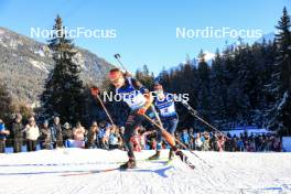 16.12.2023, Lenzerheide, Switzerland (SUI): Benedikt Doll (GER), Johannes Thingnes Boe (NOR), (l-r) - IBU World Cup Biathlon, pursuit men, Lenzerheide (SUI). www.nordicfocus.com. © Manzoni/NordicFocus. Every downloaded picture is fee-liable.