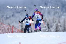 14.12.2023, Lenzerheide, Switzerland (SUI): Elena Chirkova (ROU), Polina Yegorova (KAZ), (l-r) - IBU World Cup Biathlon, sprint women, Lenzerheide (SUI). www.nordicfocus.com. © Manzoni/NordicFocus. Every downloaded picture is fee-liable.