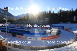 16.12.2023, Lenzerheide, Switzerland (SUI): Event Feature: overview over the stadium in the sun - IBU World Cup Biathlon, training, Lenzerheide (SUI). www.nordicfocus.com. © Manzoni/NordicFocus. Every downloaded picture is fee-liable.