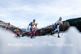 01.01.2023, Val Mustair, Switzerland (SUI): Cyril Faehndrich (SUI), Dominik Bury (POL), Graham Ritchie (CAN), Theo Schely (FRA), Didrik Toenseth (NOR), William Poromaa (SWE), (l-r)  - FIS world cup cross-country, tour de ski, pursuit, Val Mustair (SUI). www.nordicfocus.com. © Modica/NordicFocus. Every downloaded picture is fee-liable.