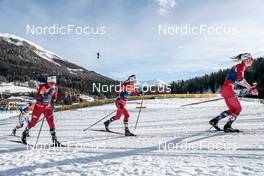 01.01.2023, Val Mustair, Switzerland (SUI): Lotta Udnes Weng (NOR), Tiril Udnes Weng (NOR), Anne Kjersti Kalvaa (NOR), (l-r)  - FIS world cup cross-country, tour de ski, pursuit, Val Mustair (SUI). www.nordicfocus.com. © Modica/NordicFocus. Every downloaded picture is fee-liable.