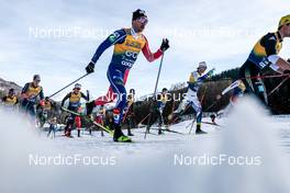 01.01.2023, Val Mustair, Switzerland (SUI): Andrew Musgrave (GBR), Gus Schumacher (USA), Arnaud Chautemps (FRA), Davide Graz (ITA), Oskar Svensson (SWE), (l-r)  - FIS world cup cross-country, tour de ski, pursuit, Val Mustair (SUI). www.nordicfocus.com. © Modica/NordicFocus. Every downloaded picture is fee-liable.