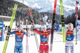 01.01.2023, Val Mustair, Switzerland (SUI): Kerttu Niskanen (FIN), Tiril Udnes Weng (NOR), Frida Karlsson (SWE), (l-r)  - FIS world cup cross-country, tour de ski, pursuit, Val Mustair (SUI). www.nordicfocus.com. © Modica/NordicFocus. Every downloaded picture is fee-liable.