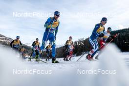 01.01.2023, Val Mustair, Switzerland (SUI): Jonas Dobler (GER), Dietmar Noeckler (ITA), Vitaliy Pukhkalo (KAZ), Jan Stoelben (GER), Lauri Lepisto (FIN), (l-r)  - FIS world cup cross-country, tour de ski, pursuit, Val Mustair (SUI). www.nordicfocus.com. © Modica/NordicFocus. Every downloaded picture is fee-liable.