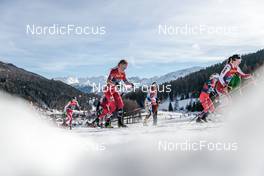 01.01.2023, Val Mustair, Switzerland (SUI): Desiree Steiner (SUI), Astrid Oeyre Slind (NOR), Anna Dyvik (SWE), Tereza Beranova (CZE), Anja Weber (SUI), (l-r)  - FIS world cup cross-country, tour de ski, pursuit, Val Mustair (SUI). www.nordicfocus.com. © Modica/NordicFocus. Every downloaded picture is fee-liable.