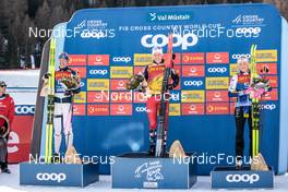 01.01.2023, Val Mustair, Switzerland (SUI): Kerttu Niskanen (FIN), Tiril Udnes Weng (NOR), Frida Karlsson (SWE), (l-r) - FIS world cup cross-country, tour de ski, pursuit, Val Mustair (SUI). www.nordicfocus.com. © Modica/NordicFocus. Every downloaded picture is fee-liable.