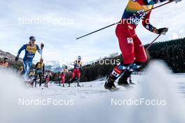 01.01.2023, Val Mustair, Switzerland (SUI): Iivo Niskanen (FIN), Mikael Abram (ITA), Jason Rueesch (SUI), Kamil Bury (POL), Haavard Moseby (NOR), (l-r)  - FIS world cup cross-country, tour de ski, pursuit, Val Mustair (SUI). www.nordicfocus.com. © Modica/NordicFocus. Every downloaded picture is fee-liable.
