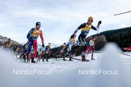 01.01.2023, Val Mustair, Switzerland (SUI): Arnaud Chautemps (FRA), Giovanni Ticco (ITA), Mikael Abram (ITA), Oskar Svensson (SWE), Janosch Brugger (GER), (l-r)  - FIS world cup cross-country, tour de ski, pursuit, Val Mustair (SUI). www.nordicfocus.com. © Modica/NordicFocus. Every downloaded picture is fee-liable.