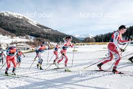 01.01.2023, Val Mustair, Switzerland (SUI): Patricija Eiduka (LAT), Moa Ilar (SWE), Lea Fischer (SUI), Anja Weber (SUI), Desiree Steiner (SUI), (l-r)  - FIS world cup cross-country, tour de ski, pursuit, Val Mustair (SUI). www.nordicfocus.com. © Modica/NordicFocus. Every downloaded picture is fee-liable.