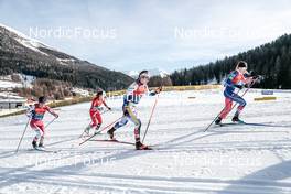 01.01.2023, Val Mustair, Switzerland (SUI): Masako Ishida (JPN), Margrethe Bergane (NOR), Lisa Ingesson (SWE), Melissa Gal (FRA), (l-r)  - FIS world cup cross-country, tour de ski, pursuit, Val Mustair (SUI). www.nordicfocus.com. © Modica/NordicFocus. Every downloaded picture is fee-liable.