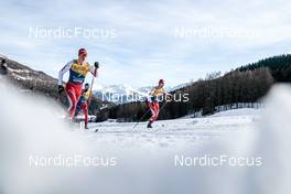 01.01.2023, Val Mustair, Switzerland (SUI): Janik Riebli (SUI), Valerio Grond (SUI), (l-r)  - FIS world cup cross-country, tour de ski, pursuit, Val Mustair (SUI). www.nordicfocus.com. © Modica/NordicFocus. Every downloaded picture is fee-liable.