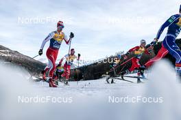 01.01.2023, Val Mustair, Switzerland (SUI): Cyril Faehndrich (SUI), Dominik Bury (POL), Simone Mocellini (ITA), Didrik Toenseth (NOR), (l-r)  - FIS world cup cross-country, tour de ski, pursuit, Val Mustair (SUI). www.nordicfocus.com. © Modica/NordicFocus. Every downloaded picture is fee-liable.