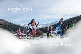 01.01.2023, Val Mustair, Switzerland (SUI): Delphine Claudel (FRA), Caterina Ganz (ITA), Jessie Diggins (USA), Anne Kyllonen (FIN), (l-r)  - FIS world cup cross-country, tour de ski, pursuit, Val Mustair (SUI). www.nordicfocus.com. © Modica/NordicFocus. Every downloaded picture is fee-liable.