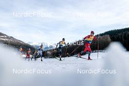 01.01.2023, Val Mustair, Switzerland (SUI): Theo Schely (FRA), Didrik Toenseth (NOR), Simone Mocellini (ITA), William Poromaa (SWE), Friedrich Moch (GER), Simen Hegstad Krueger (NOR), (l-r)  - FIS world cup cross-country, tour de ski, pursuit, Val Mustair (SUI). www.nordicfocus.com. © Modica/NordicFocus. Every downloaded picture is fee-liable.