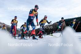 01.01.2023, Val Mustair, Switzerland (SUI): Clement Parisse (FRA), Elia Barp (ITA), Andrew Musgrave (GBR), Gus Schumacher (USA), Davide Graz (ITA), (l-r)  - FIS world cup cross-country, tour de ski, pursuit, Val Mustair (SUI). www.nordicfocus.com. © Modica/NordicFocus. Every downloaded picture is fee-liable.