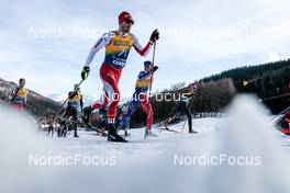 01.01.2023, Val Mustair, Switzerland (SUI): Candide Pralong (SUI), Jonas Baumann (SUI), Thomas Bing (GER), Jules Lapierre (FRA), Anian Sossau (GER), (l-r)  - FIS world cup cross-country, tour de ski, pursuit, Val Mustair (SUI). www.nordicfocus.com. © Modica/NordicFocus. Every downloaded picture is fee-liable.