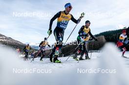 01.01.2023, Val Mustair, Switzerland (SUI): Lucas Boegl (GER), Giandomenico Salvadori (ITA), Jonas Dobler (GER), Dietmar Noeckler (ITA), (l-r)  - FIS world cup cross-country, tour de ski, pursuit, Val Mustair (SUI). www.nordicfocus.com. © Modica/NordicFocus. Every downloaded picture is fee-liable.