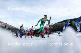 01.01.2023, Val Mustair, Switzerland (SUI): Vitaliy Pukhkalo (KAZ), Lauri Lepisto (FIN), Thomas Maloney Westgaard (IRL), (l-r)  - FIS world cup cross-country, tour de ski, pursuit, Val Mustair (SUI). www.nordicfocus.com. © Modica/NordicFocus. Every downloaded picture is fee-liable.