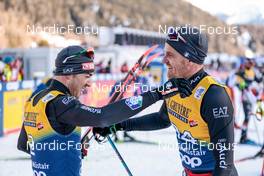 01.01.2023, Val Mustair, Switzerland (SUI): Federico Pellegrino (ITA), Dietmar Noeckler (ITA), (l-r)  - FIS world cup cross-country, tour de ski, pursuit, Val Mustair (SUI). www.nordicfocus.com. © Modica/NordicFocus. Every downloaded picture is fee-liable.