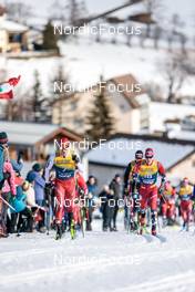01.01.2023, Val Mustair, Switzerland (SUI): Janik Riebli (SUI), Simen Hegstad Krueger (NOR), (l-r)  - FIS world cup cross-country, tour de ski, pursuit, Val Mustair (SUI). www.nordicfocus.com. © Modica/NordicFocus. Every downloaded picture is fee-liable.