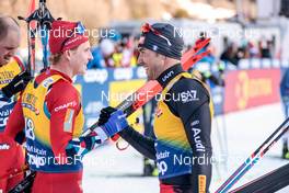 01.01.2023, Val Mustair, Switzerland (SUI): Simen Hegstad Krueger (NOR), Federico Pellegrino (ITA), (l-r)  - FIS world cup cross-country, tour de ski, pursuit, Val Mustair (SUI). www.nordicfocus.com. © Modica/NordicFocus. Every downloaded picture is fee-liable.