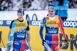 01.01.2023, Val Mustair, Switzerland (SUI): Clement Parisse (FRA), Theo Schely (FRA), (l-r)  - FIS world cup cross-country, tour de ski, pursuit, Val Mustair (SUI). www.nordicfocus.com. © Modica/NordicFocus. Every downloaded picture is fee-liable.