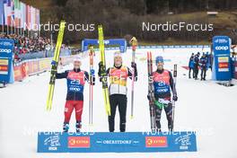 04.01.2023, Oberstdorf, Germany (GER): Sindre Bjoernestad Skar (NOR), Johannes Hoesflot Klaebo (NOR), Federico Pellegrino (ITA), (l-r)  - FIS world cup cross-country, tour de ski, pursuit, Oberstdorf (GER). www.nordicfocus.com. © Modica/NordicFocus. Every downloaded picture is fee-liable.