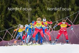 08.01.2023, Val di Fiemme, Italy (ITA): Margrethe Bergane (NOR), Delphine Claudel (FRA), Tiril Udnes Weng (NOR), (l-r)  - FIS world cup cross-country, tour de ski, final climb, Val di Fiemme (ITA). www.nordicfocus.com. © Barbieri/NordicFocus. Every downloaded picture is fee-liable.
