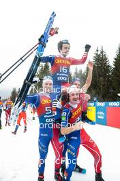 08.01.2023, Val di Fiemme, Italy (ITA): Renaud Jay (FRA), Jules Lapierre (FRA), Hugo Lapalus (FRA), (l-r)  - FIS world cup cross-country, tour de ski, final climb, Val di Fiemme (ITA). www.nordicfocus.com. © Modica/NordicFocus. Every downloaded picture is fee-liable.