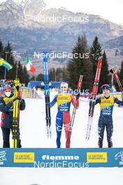 08.01.2023, Val di Fiemme, Italy (ITA): Heidi Weng (NOR), Delphine Claudel (FRA), Sophia Laukli (USA), (l-r) - FIS world cup cross-country, tour de ski, final climb, Val di Fiemme (ITA). www.nordicfocus.com. © Modica/NordicFocus. Every downloaded picture is fee-liable.