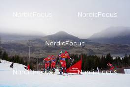08.01.2023, Val di Fiemme, Italy (ITA): Simen Hegstad Krueger (NOR), Hans Christer Holund (NOR), Sjur Roethe (NOR), Didrik Toenseth (NOR), (l-r)  - FIS world cup cross-country, tour de ski, final climb, Val di Fiemme (ITA). www.nordicfocus.com. © Barbieri/NordicFocus. Every downloaded picture is fee-liable.