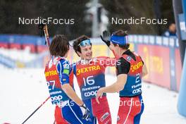 08.01.2023, Val di Fiemme, Italy (ITA): Hugo Lapalus (FRA), Jules Lapierre (FRA), Clement Parisse (FRA), (l-r)  - FIS world cup cross-country, tour de ski, final climb, Val di Fiemme (ITA). www.nordicfocus.com. © Modica/NordicFocus. Every downloaded picture is fee-liable.