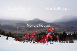08.01.2023, Val di Fiemme, Italy (ITA): Hans Christer Holund (NOR), Simen Hegstad Krueger (NOR), Sjur Roethe (NOR), Didrik Toenseth (NOR), (l-r)  - FIS world cup cross-country, tour de ski, final climb, Val di Fiemme (ITA). www.nordicfocus.com. © Barbieri/NordicFocus. Every downloaded picture is fee-liable.