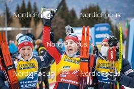 08.01.2023, Val di Fiemme, Italy (ITA): Lotta Udnes Weng (NOR), Tiril Udnes Weng (NOR), Heidi Weng (NOR), (l-r)  - FIS world cup cross-country, tour de ski, final climb, Val di Fiemme (ITA). www.nordicfocus.com. © Modica/NordicFocus. Every downloaded picture is fee-liable.
