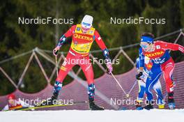 08.01.2023, Val di Fiemme, Italy (ITA): Johannes Hoesflot Klaebo (NOR), Jules Lapierre (FRA), (l-r)  - FIS world cup cross-country, tour de ski, final climb, Val di Fiemme (ITA). www.nordicfocus.com. © Barbieri/NordicFocus. Every downloaded picture is fee-liable.