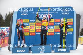 08.01.2023, Val di Fiemme, Italy (ITA): Simen Hegstad Krueger (NOR), Johannes Hoesflot Klaebo (NOR), Hans Christer Holund (NOR), (l-r) - FIS world cup cross-country, tour de ski, final climb, Val di Fiemme (ITA). www.nordicfocus.com. © Modica/NordicFocus. Every downloaded picture is fee-liable.