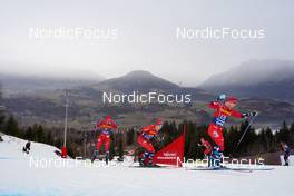 08.01.2023, Val di Fiemme, Italy (ITA): Hans Christer Holund (NOR), Simen Hegstad Krueger (NOR), Sjur Roethe (NOR), Didrik Toenseth (NOR), (l-r)  - FIS world cup cross-country, tour de ski, final climb, Val di Fiemme (ITA). www.nordicfocus.com. © Barbieri/NordicFocus. Every downloaded picture is fee-liable.