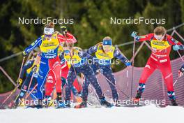 08.01.2023, Val di Fiemme, Italy (ITA): Delphine Claudel (FRA), Jessie Diggins (USA), Rosie Brennan (USA), Tiril Udnes Weng (NOR), (l-r)  - FIS world cup cross-country, tour de ski, final climb, Val di Fiemme (ITA). www.nordicfocus.com. © Barbieri/NordicFocus. Every downloaded picture is fee-liable.