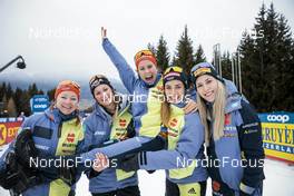 08.01.2023, Val di Fiemme, Italy (ITA): Anne Winkler (GER), Laura Gimmler (GER), Katharina Hennig (GER), Pia Fink (GER), Lisa Lohmann (GER), (l-r)  - FIS world cup cross-country, tour de ski, final climb, Val di Fiemme (ITA). www.nordicfocus.com. © Modica/NordicFocus. Every downloaded picture is fee-liable.