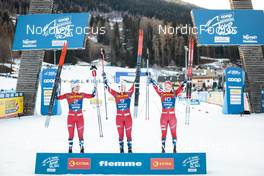 06.01.2023, Val di Fiemme, Italy (ITA): Tiril Udnes Weng (NOR), Lotta Udnes Weng (NOR), Mathilde Myhrvold (NOR), (l-r) - FIS world cup cross-country, tour de ski, individual sprint, Val di Fiemme (ITA). www.nordicfocus.com. © Modica/NordicFocus. Every downloaded picture is fee-liable.