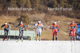 06.01.2023, Val di Fiemme, Italy (ITA): Pia Fink (GER), Caterina Ganz (ITA), Anna Dyvik (SWE), Lotta Udnes Weng (NOR), Mathilde Myhrvold (NOR), (l-r)  - FIS world cup cross-country, tour de ski, individual sprint, Val di Fiemme (ITA). www.nordicfocus.com. © Modica/NordicFocus. Every downloaded picture is fee-liable.