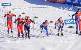 06.01.2023, Val di Fiemme, Italy (ITA): Silje Theodorsen (NOR), Julie Myhre (NOR), Laura Gimmler (GER), Kerttu Niskanen (FIN), Maja Dahlqvist (SWE), Melissa Gal (FRA), (l-r)  - FIS world cup cross-country, tour de ski, individual sprint, Val di Fiemme (ITA). www.nordicfocus.com. © Barbieri/NordicFocus. Every downloaded picture is fee-liable.